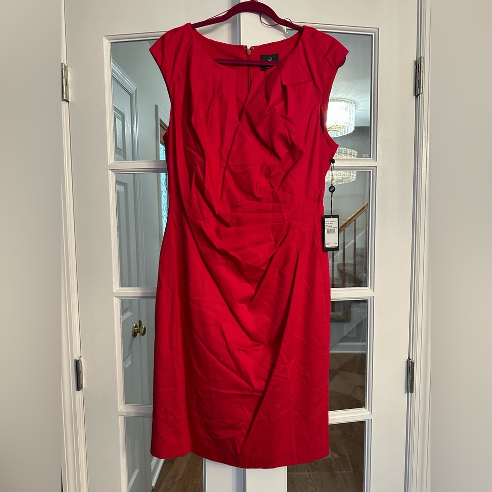 Adrianna Papell Side Drape Sheath Dress Size 16 Color Red Azalea New with Tags
